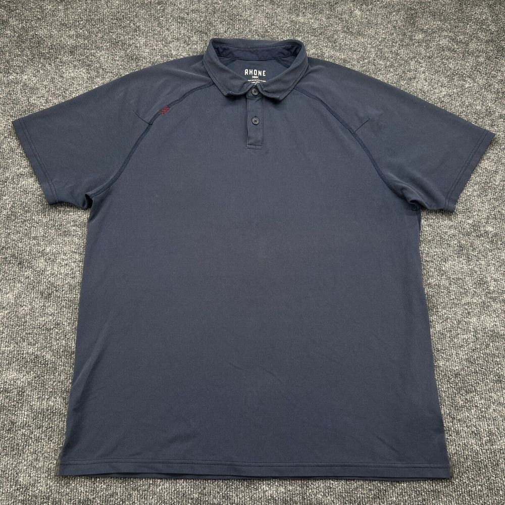 Rhone Polo Shirt Mens Large Blue Delta Pique Performance Golf Stretch SS *FLAWS*